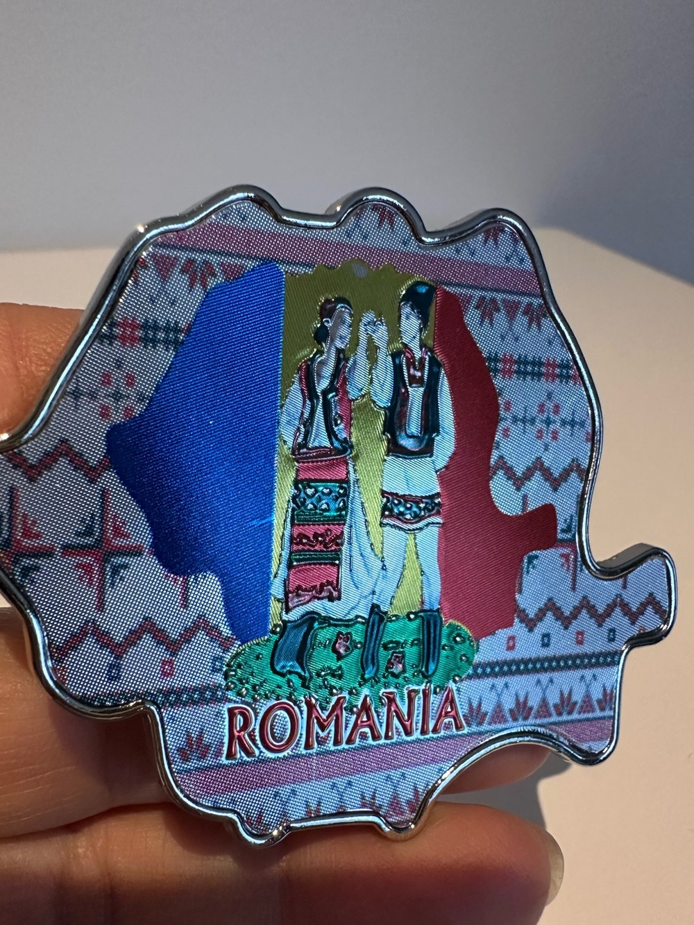Romania Souvenir Pin - Multicolor Folk Design